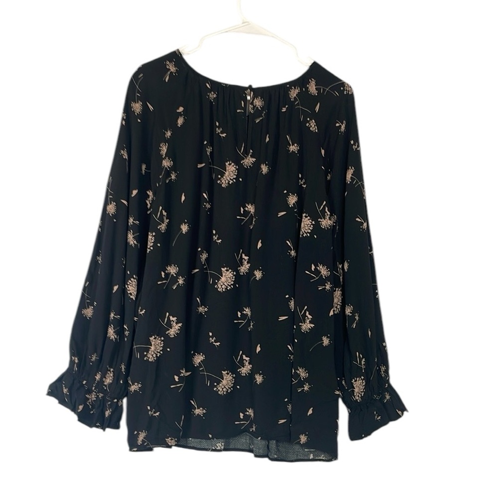 Ava & Viv Floral Black Blouse shirt keyhole back boatneck balloon sleeve boho - Picture 4 of 5
